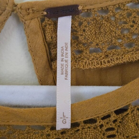 Free People Victorian Mini Dress Mustard Embroidered A Line Bohemian Size L - Picture 11 of 12